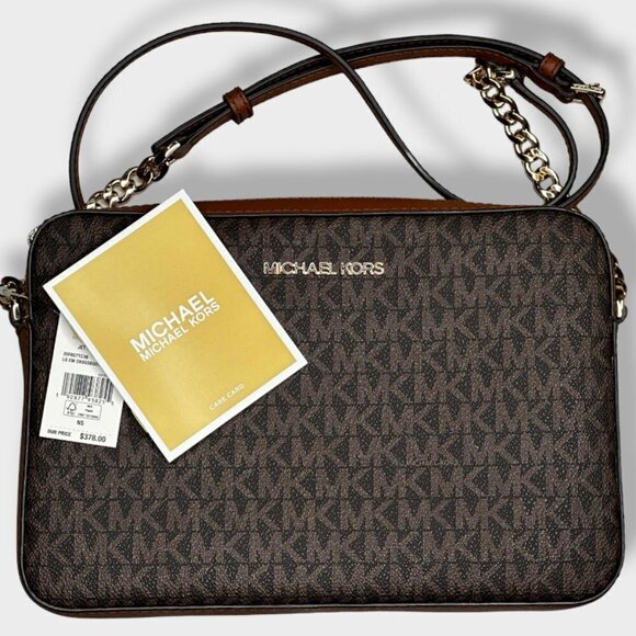 Michael Kors Jet Set Saffiano Leather Crossbody Bag Brown and Tan - Picture 2 of 4